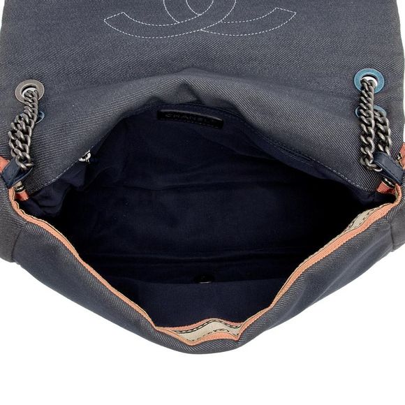 Chanel Pleated Denim Turtle Flap Bag - Picture 7 of 13